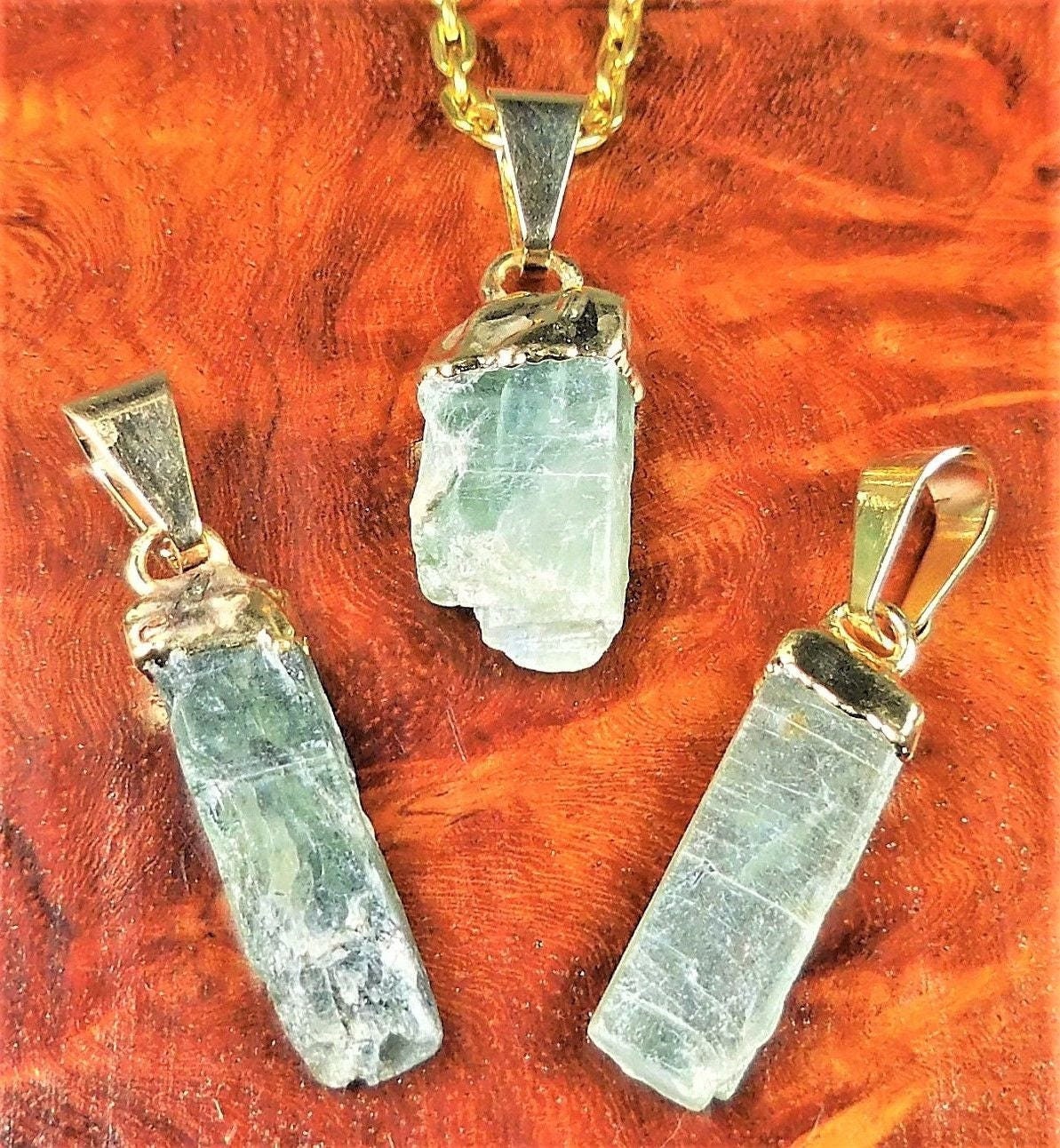 Green Kyanite Crystal Small Petite Pendant (Gold Plated) Gemstone