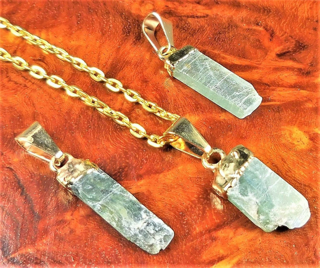 Green Kyanite Crystal Small Petite Pendant (Gold Plated) Gemstone