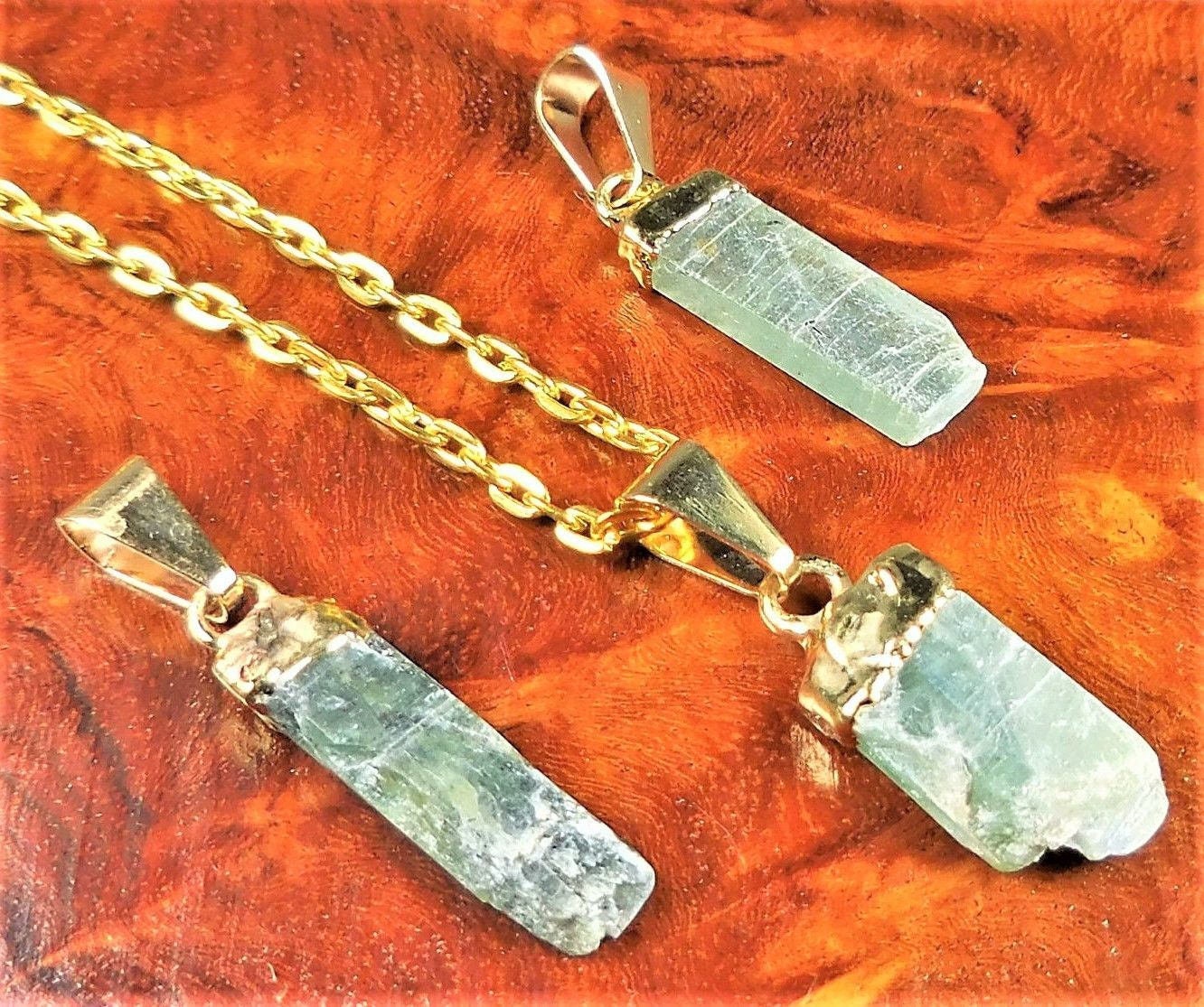 Green Kyanite Crystal Small Petite Pendant (Gold Plated) Gemstone