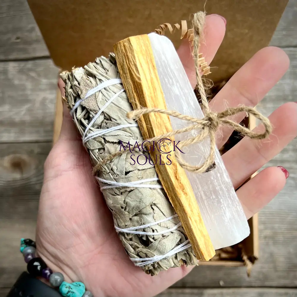 Sage Chakra Cleansing Gift Set. Blue Sage, Lavender, Selenite, Clear Quartz, Palo Santo, Lemon Grass